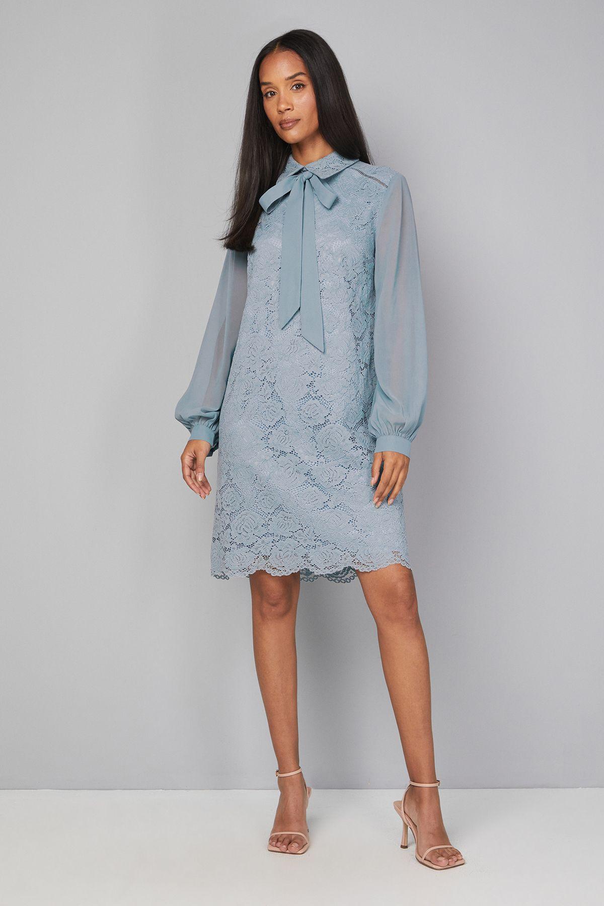 Lace Tie Neck Shift Dress by WALLIS