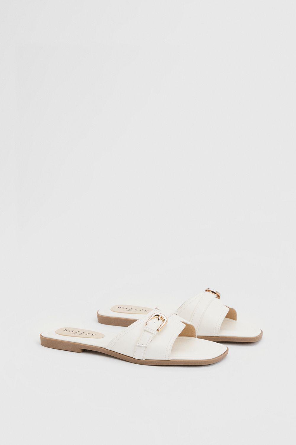 Lacie Buckle Detail Faux Leather Flat Sliders by WALLIS
