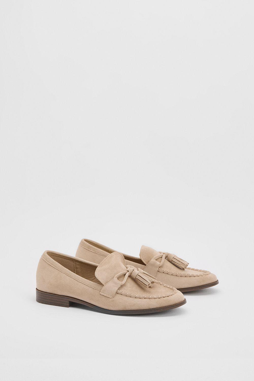 Laptice Faux Suede Bow Detail Trim Loafers by WALLIS