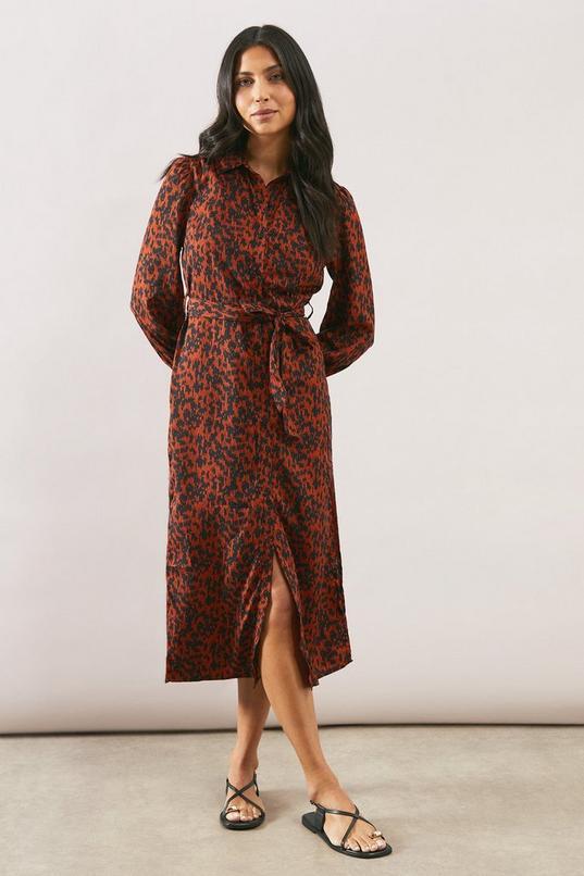 Leopard Long Sleeve Belted Shirt Dress by WALLIS