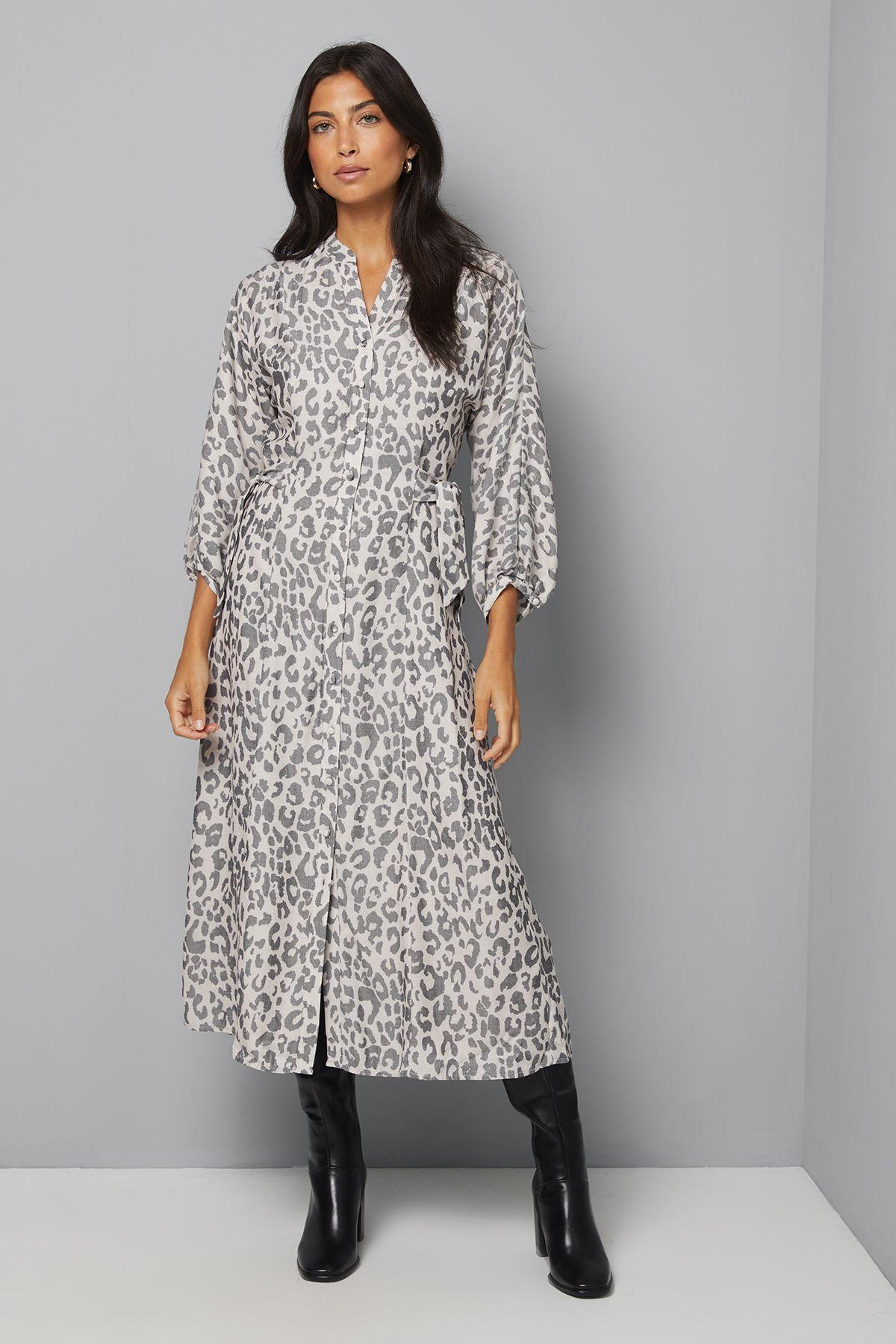 Leopard Print Button Midi Dress by WALLIS