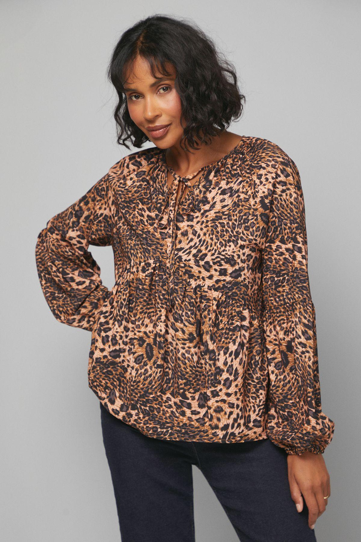 Leopard Print Tie Neck Blouse by WALLIS