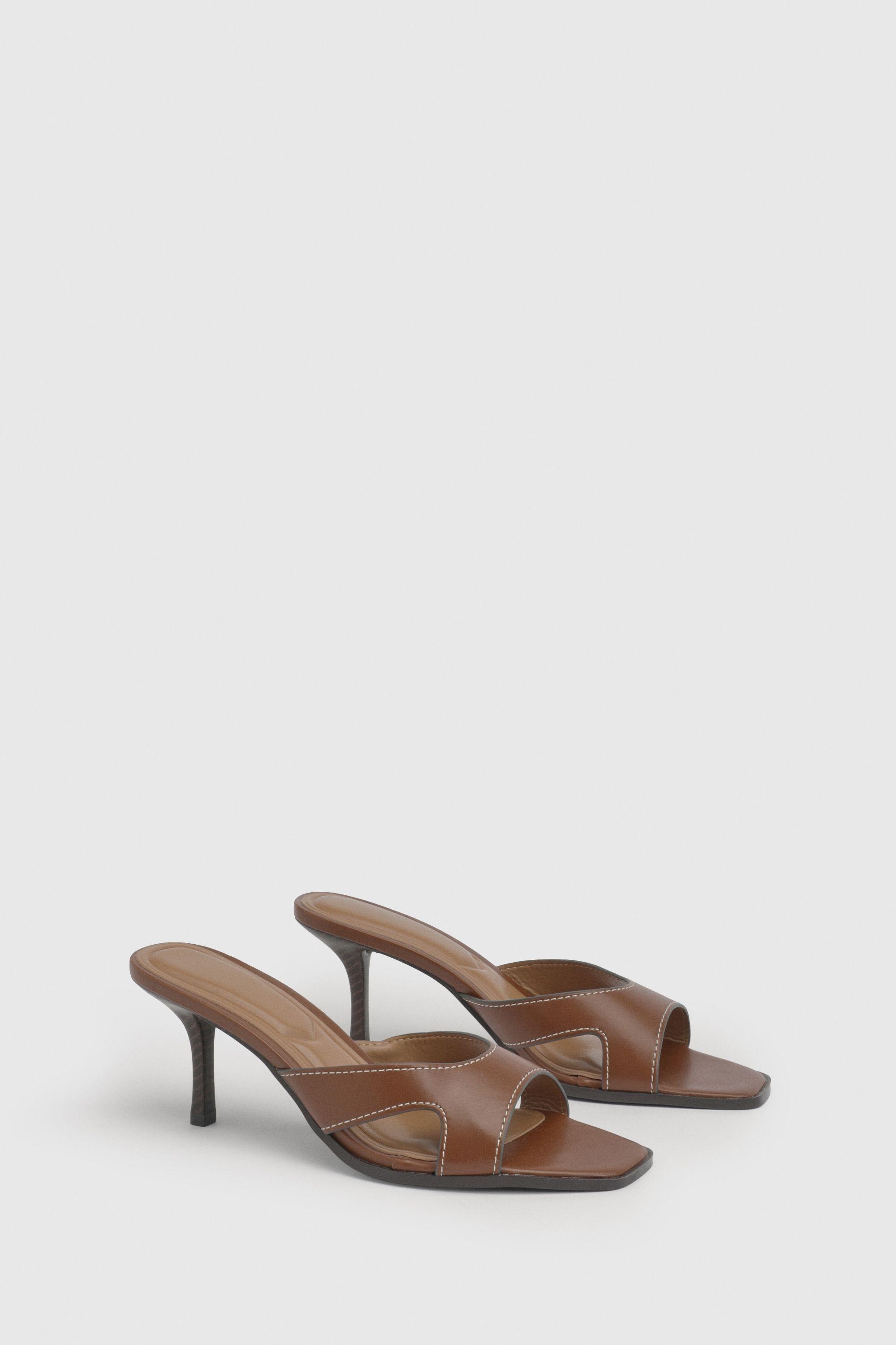 Maddie Faux Leather Stitch Detail Medium Stiletto Heeled Mules by WALLIS