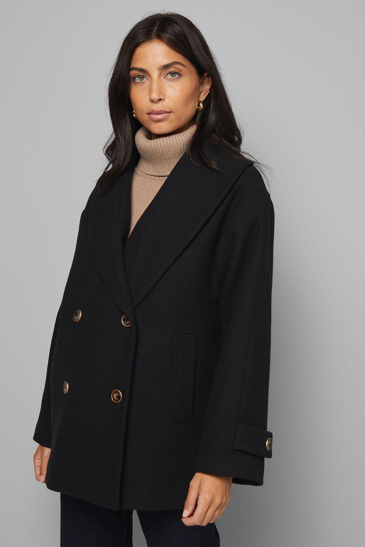 Mid Length Shawl Collar Double Breasted Coat by WALLIS