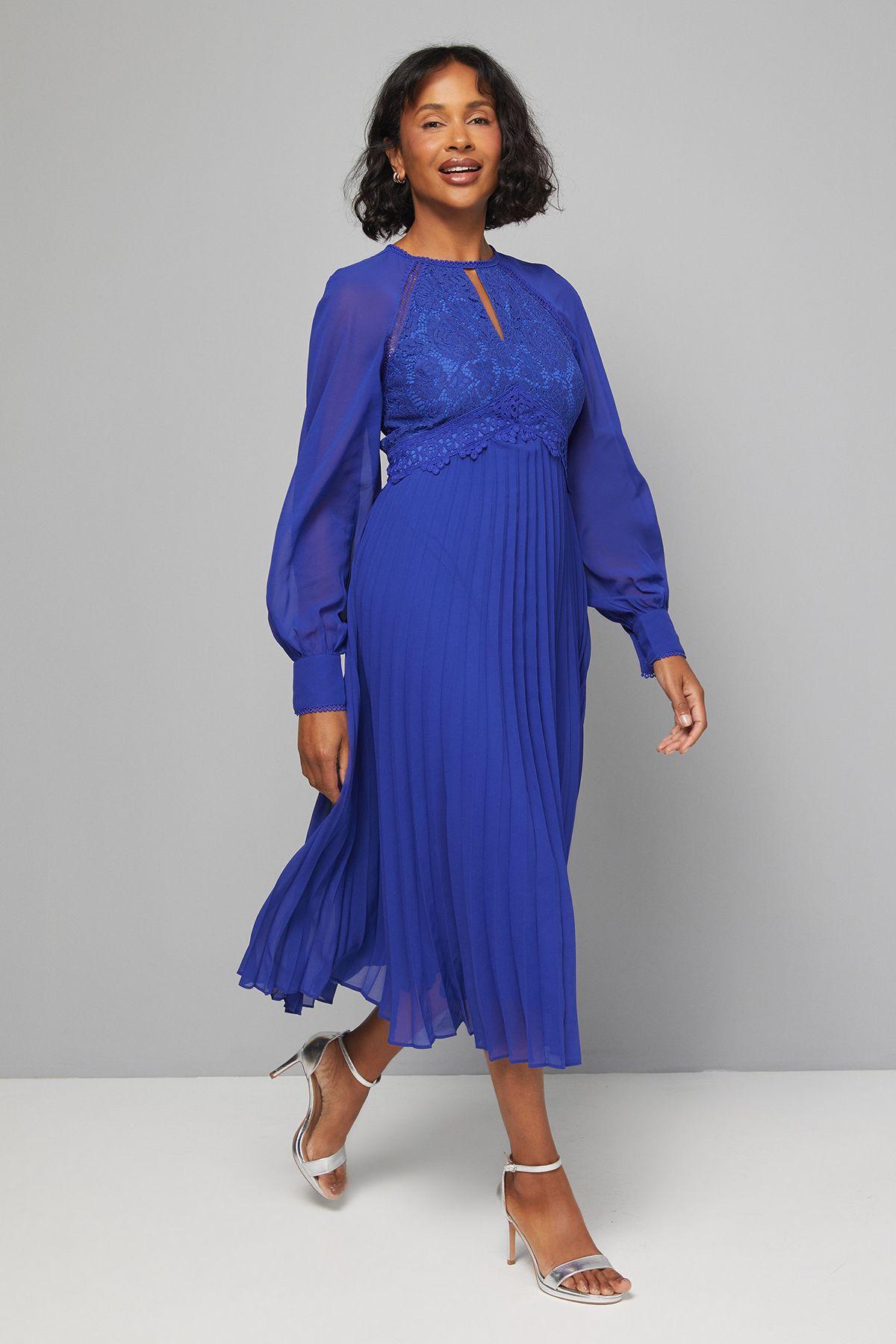 Occasion Lace Insert Pleated Midi Dress by WALLIS