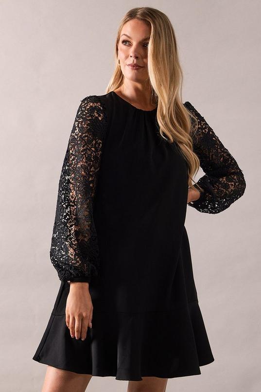 Occasion Lace Sleeve Drop Hem Shift Dress by WALLIS