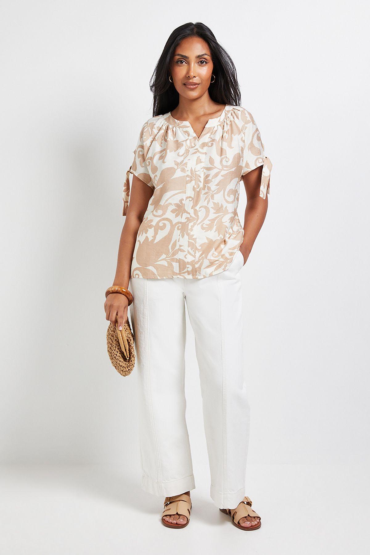 Petite Abstract Tie Sleeve Collarless Top by WALLIS