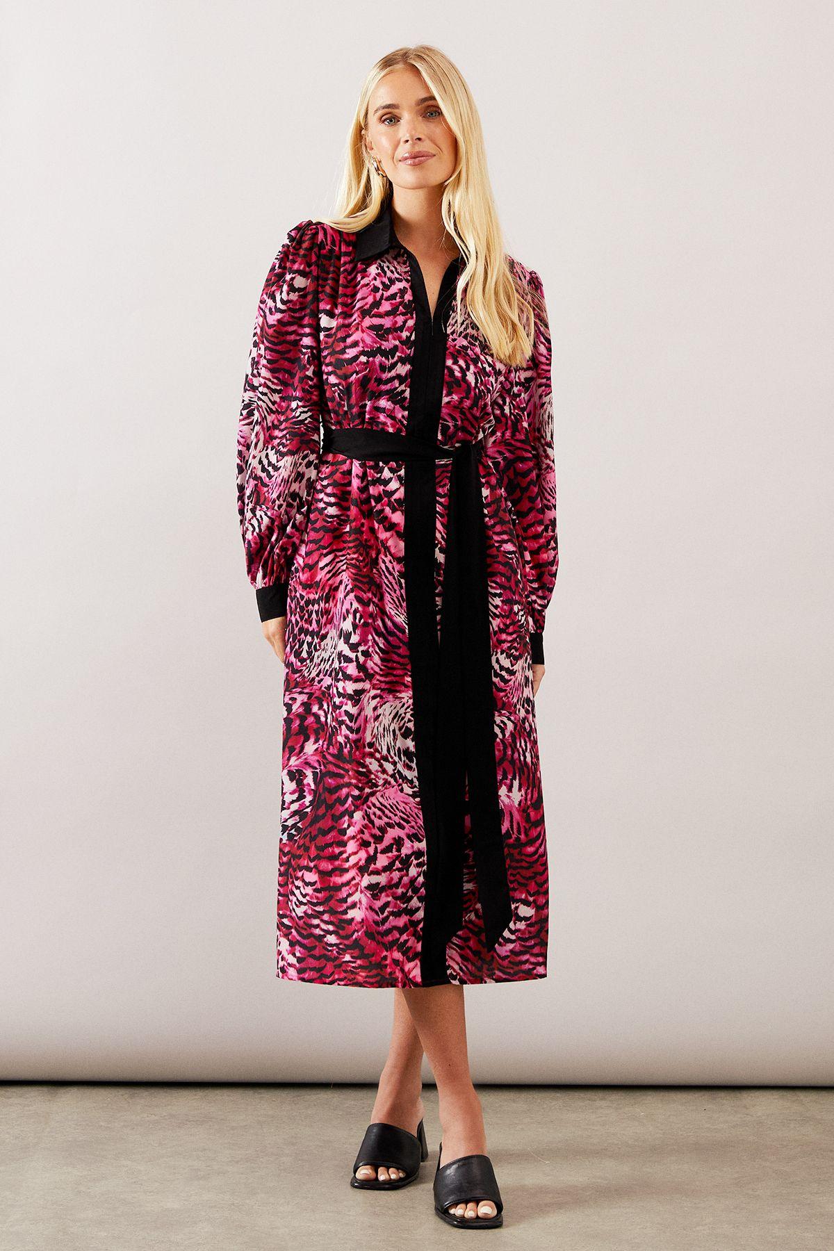 Petite Animal Contrast Panel Midi Shirt Dress by WALLIS