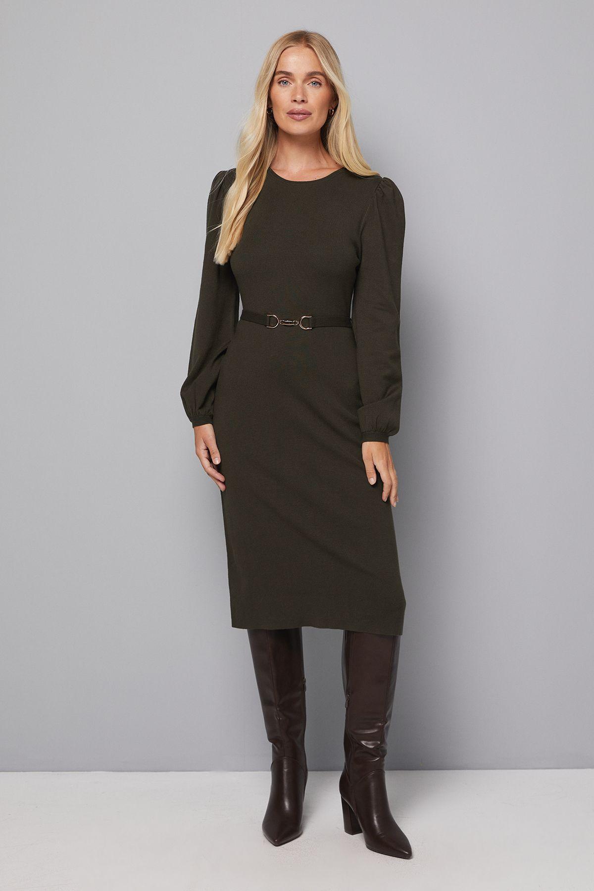 Petite Belted Balloon Sleeve Knitted Dress by WALLIS