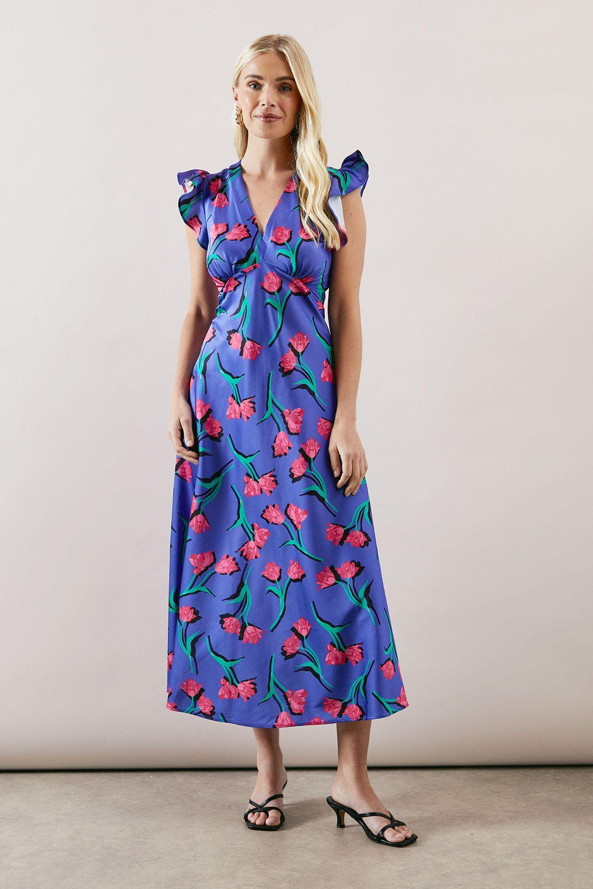 Petite Bias Cut Satin V Neck Dress by WALLIS