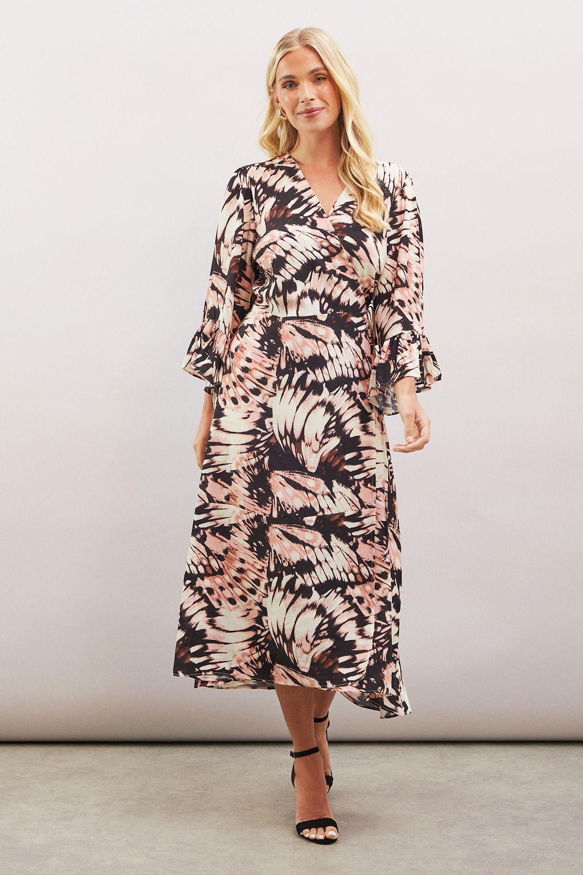 Petite Butterfly Print Viscose Wrap Dress by WALLIS