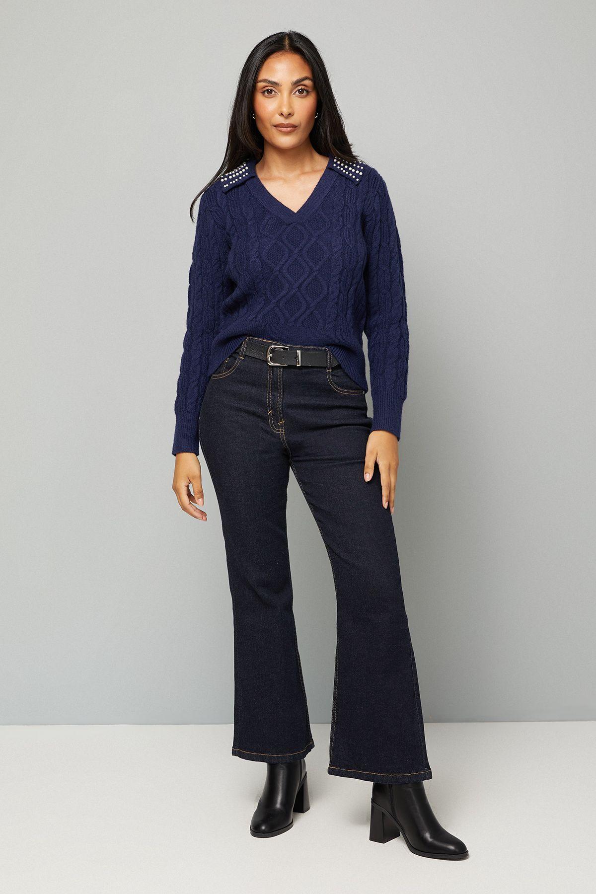 Petite Cable Embellished Polo Collar Jumper by WALLIS