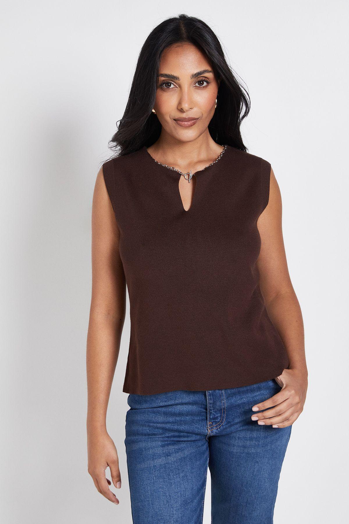 Petite Chain Trim Knitted Vest Top by WALLIS