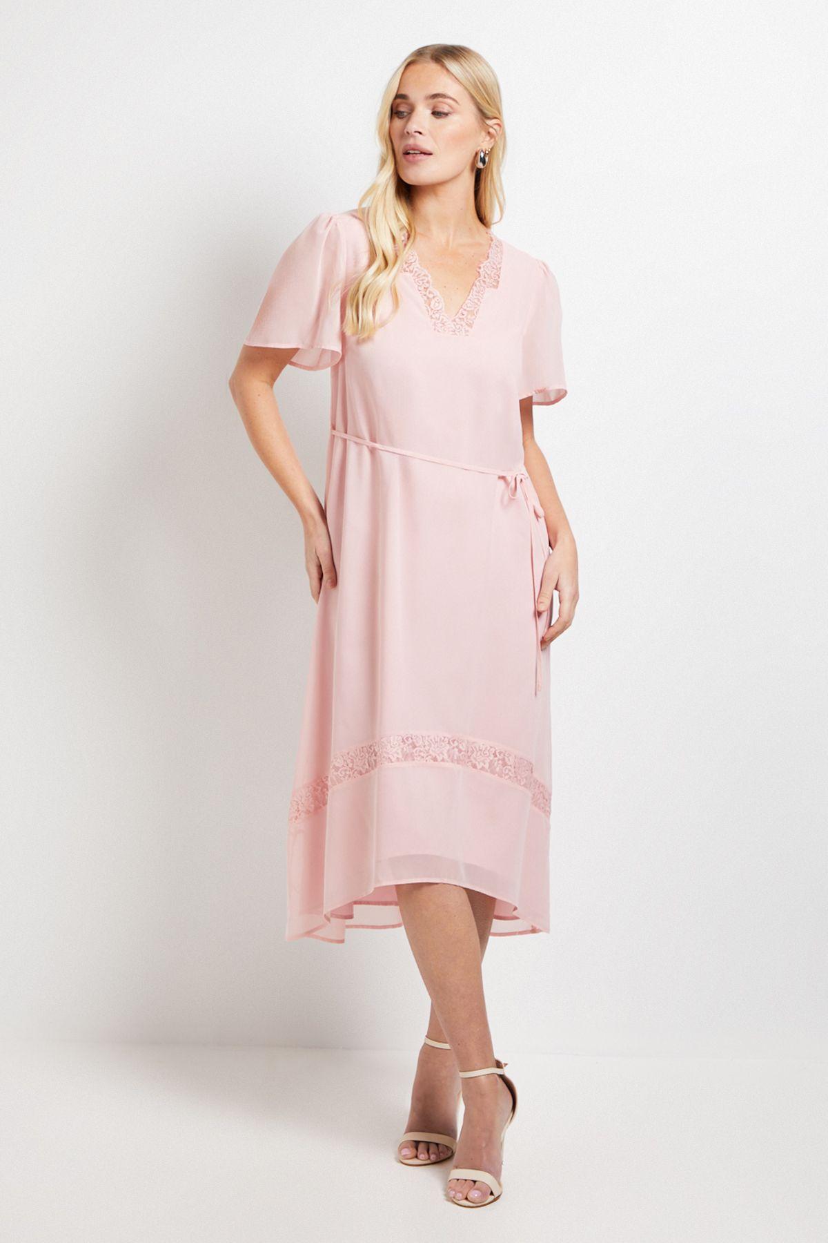 Petite Chiffon Lace Insert Midi Dress by WALLIS