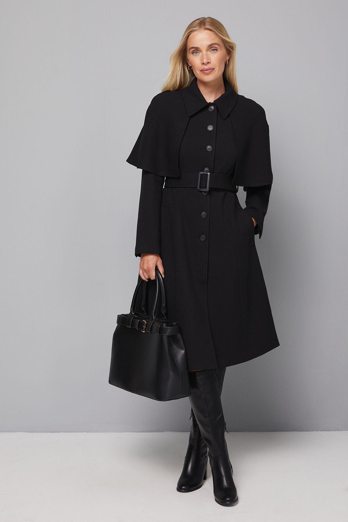 Petite Collarless Cape Coat by WALLIS