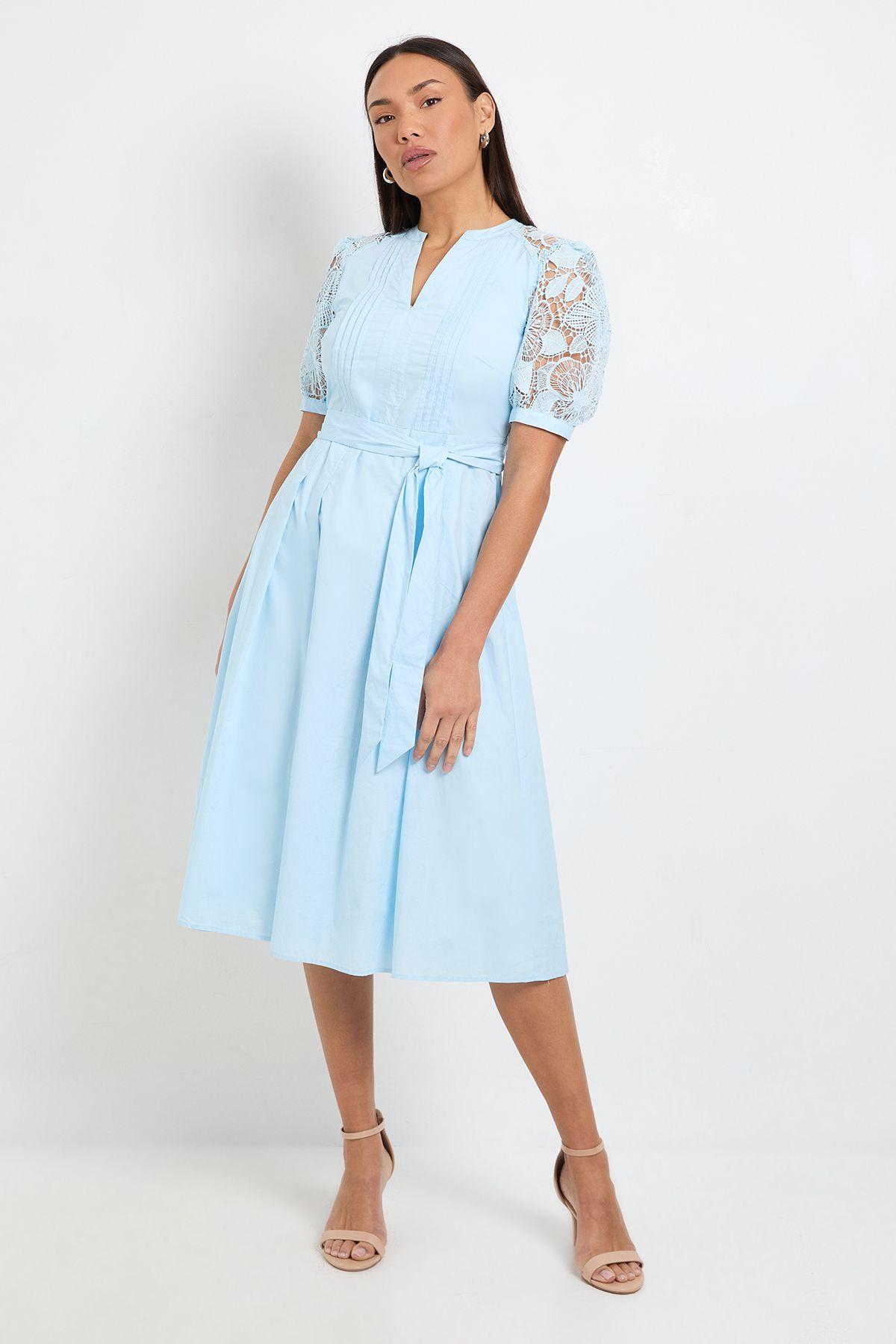 Petite Cotton Lace Belted Midi Dress by WALLIS