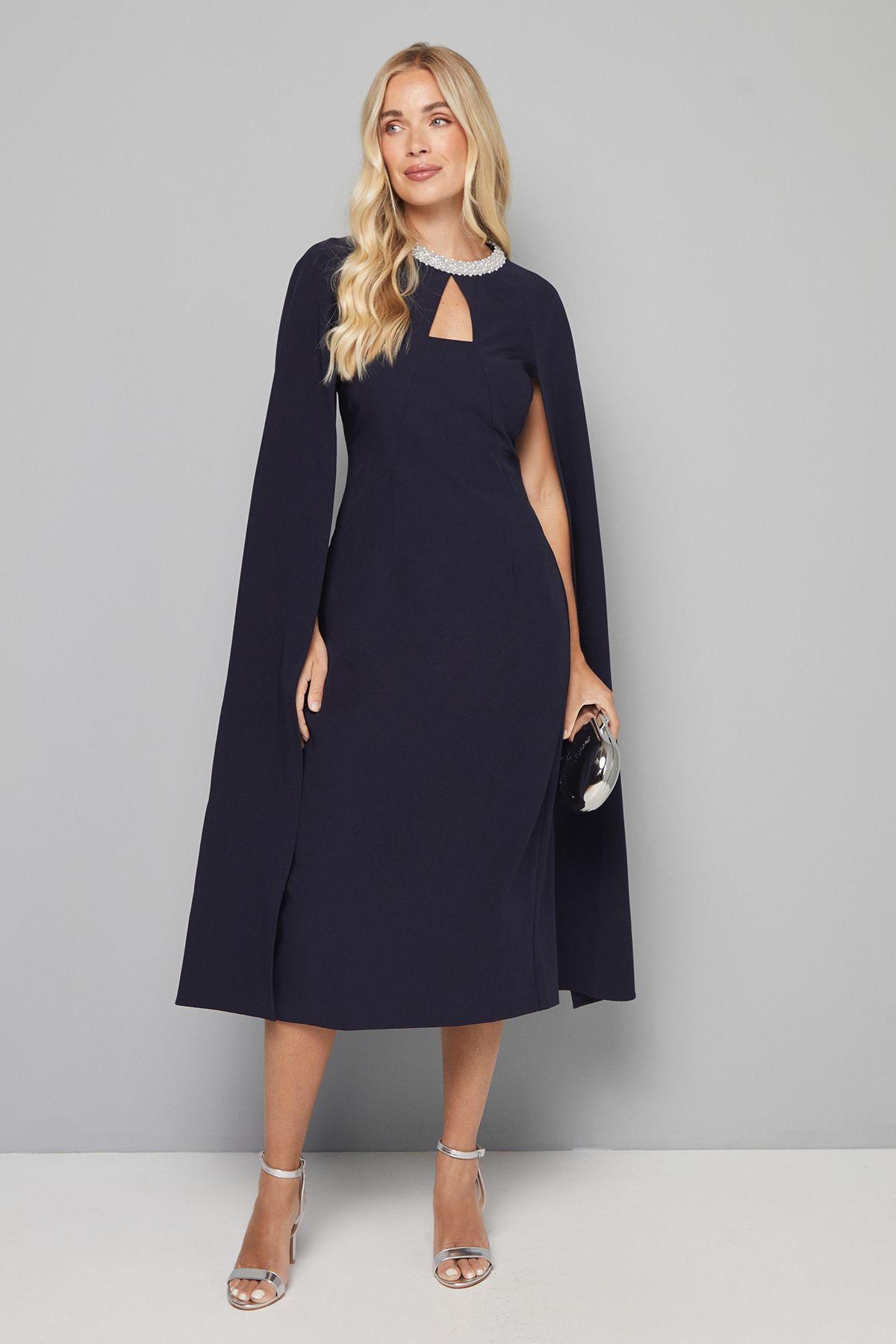 Petite Embellished Seam Detail Cape Sleeve Dress by WALLIS
