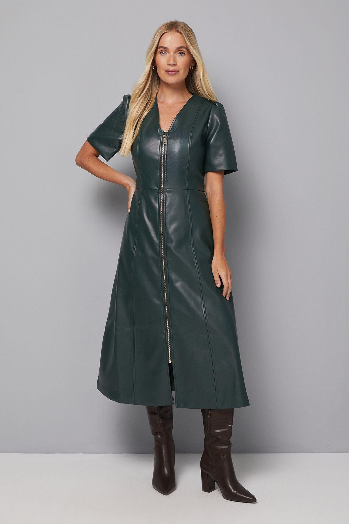 Petite Faux Leather Zip Midi Dress by WALLIS