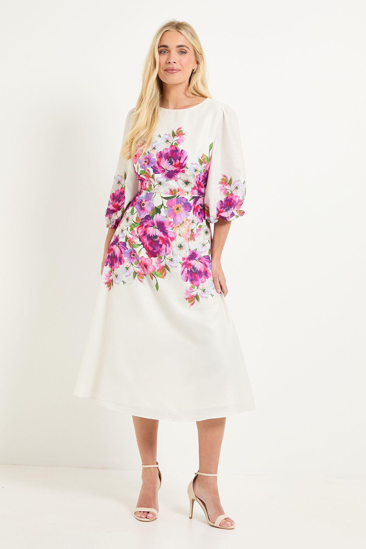 Petite Floral Balloon Sleeve Midi Dress by WALLIS