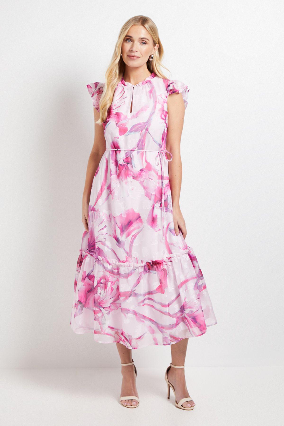 Petite Floral Burn Out Ruffle Midi Dress by WALLIS
