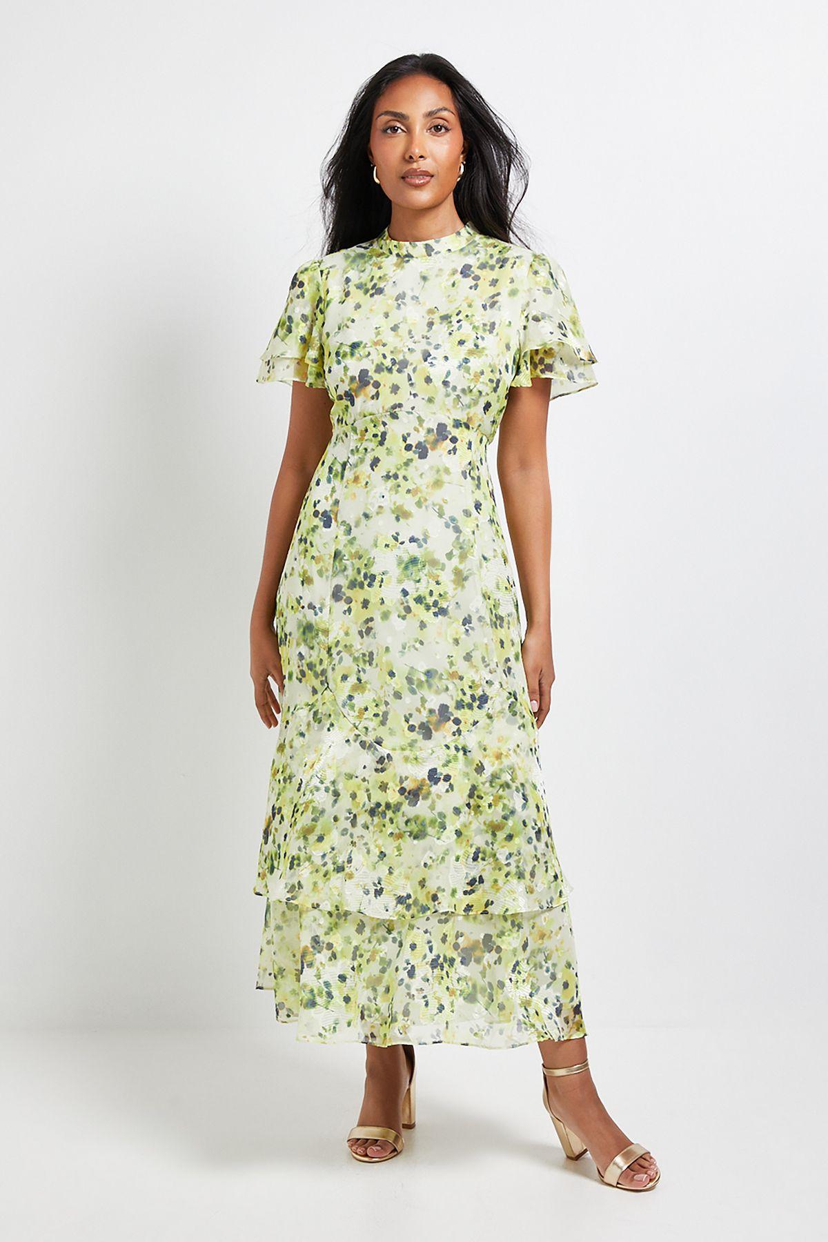 Petite Floral Burn Out Ruffle Midi Dress by WALLIS