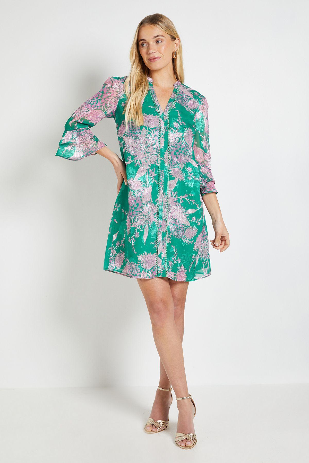 Petite Floral Burn Out Ruffle Shift Dress by WALLIS