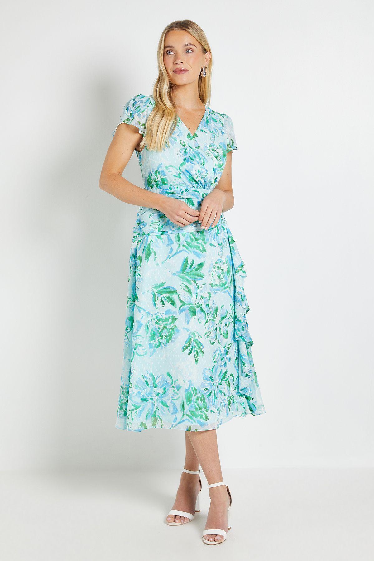 Petite Floral Dobby Ruffle Midi Dress by WALLIS