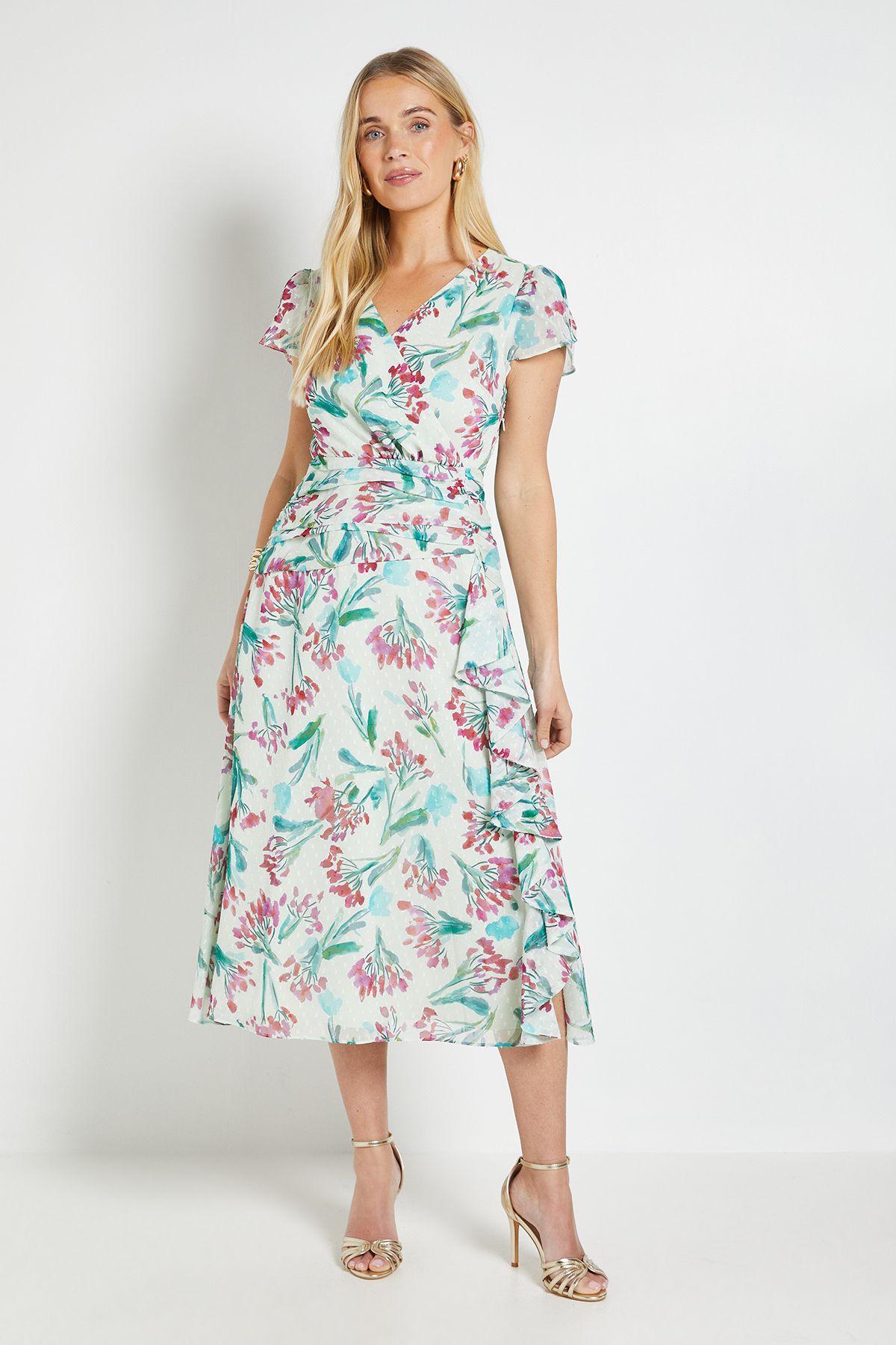 Petite Floral Dobby Ruffle Midi Dress by WALLIS