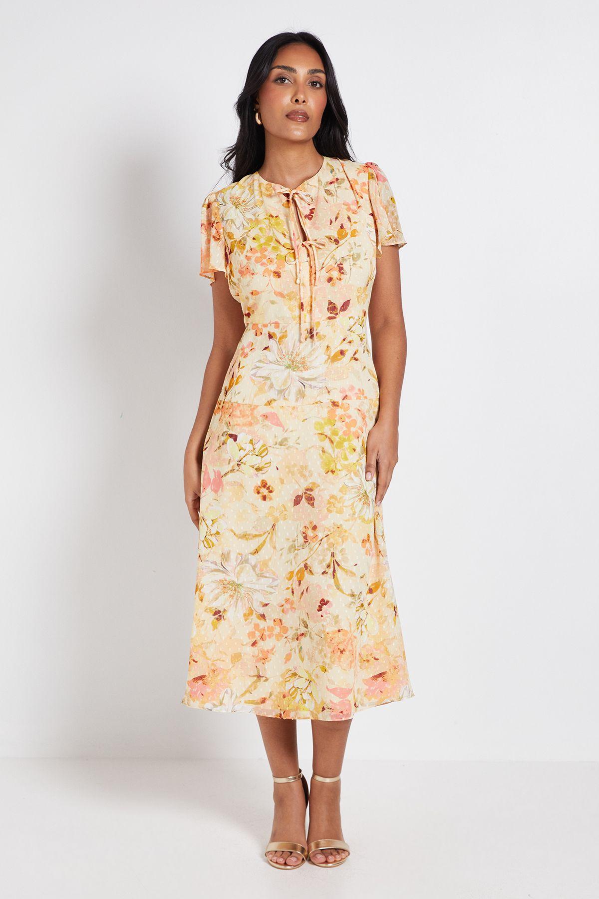 Petite Floral Dobby Tie Front Midi Dress by WALLIS