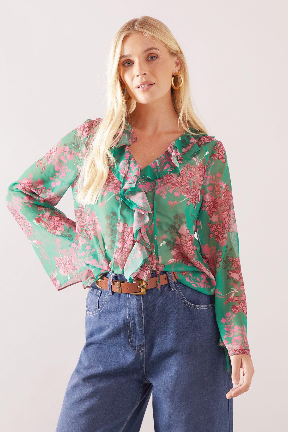 Petite Floral Double Ruffle Blouse by WALLIS