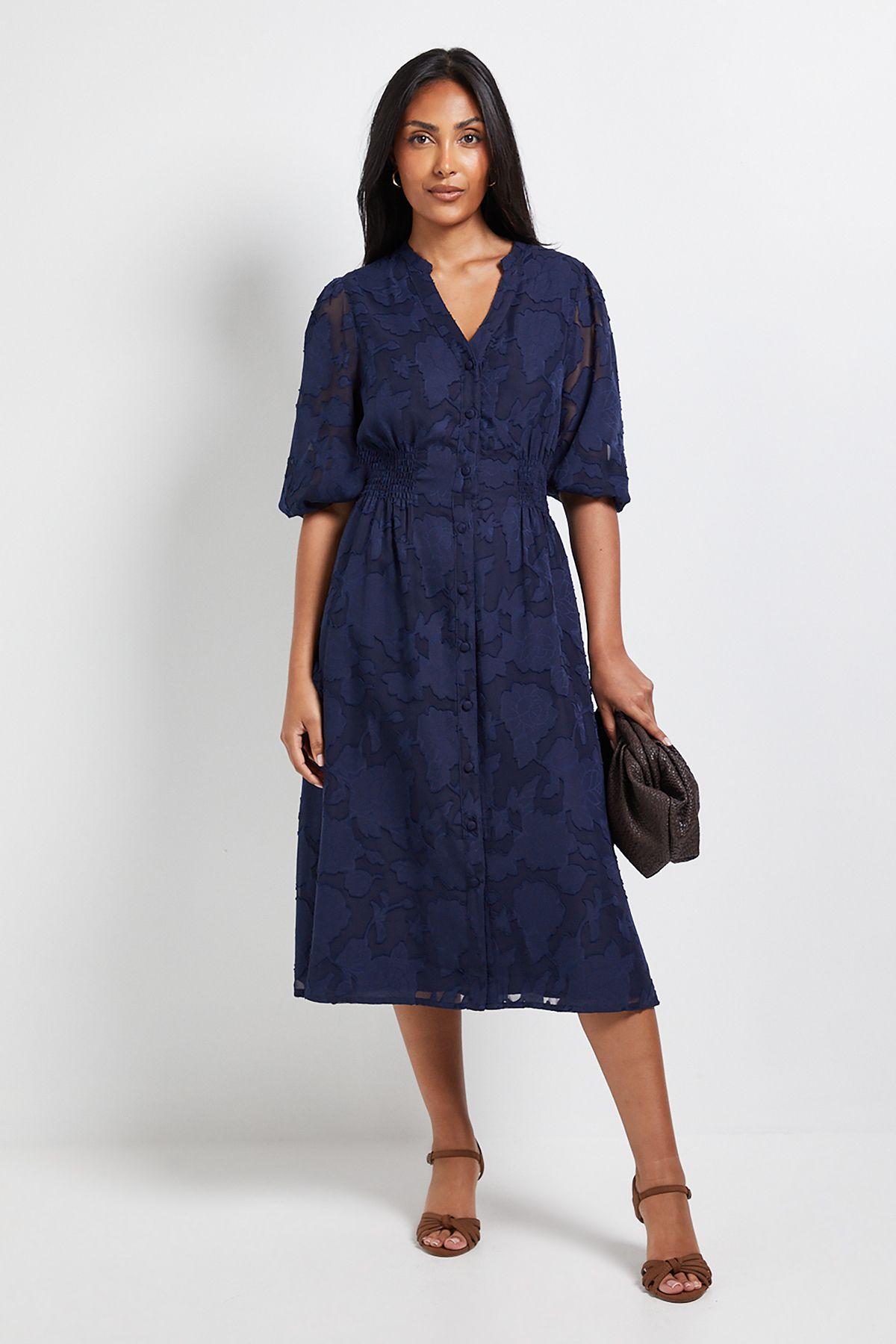 Petite Floral Jacquard Button Midi Dress by WALLIS