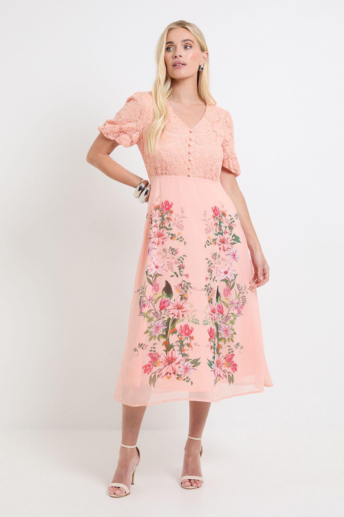 Petite Floral Lace Button Midi Dress by WALLIS