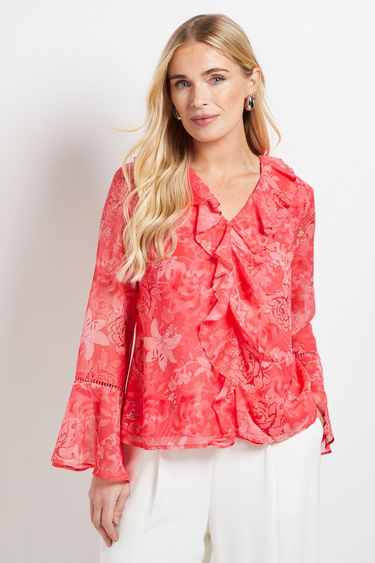 Petite Floral Lace Trim Ruffle Blouse by WALLIS