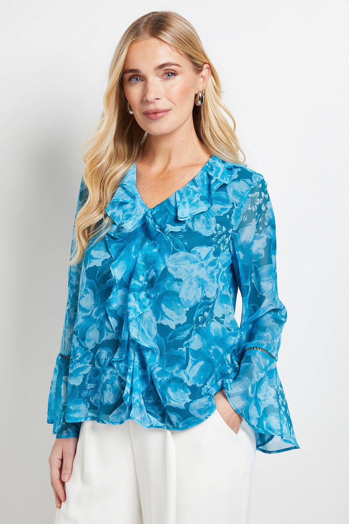 Petite Floral Lace Trim Ruffle Blouse by WALLIS