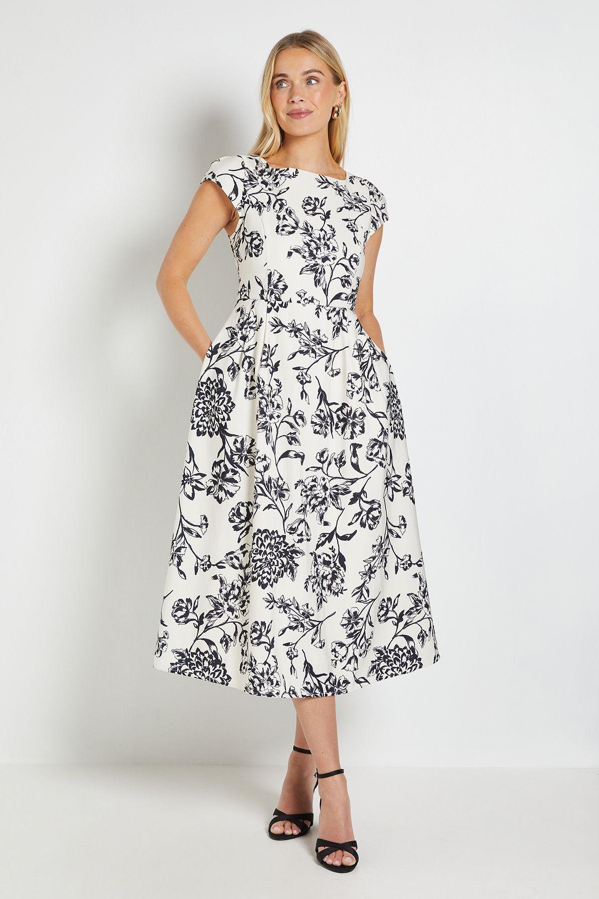 Petite Floral Ottoman Fit & Flare Midaxi Dress by WALLIS