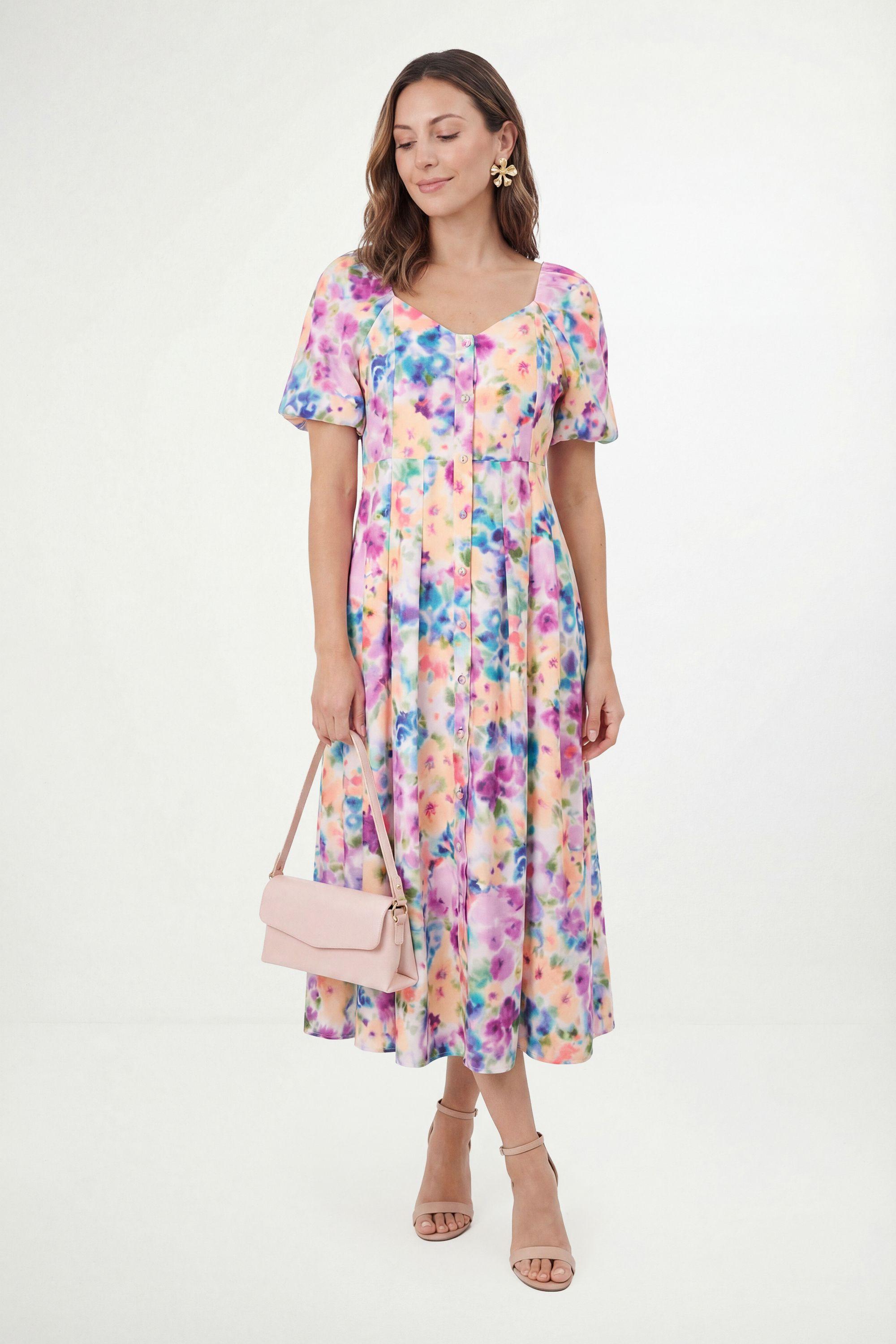 Petite Floral Ottoman Twill Button Midi Dress by WALLIS