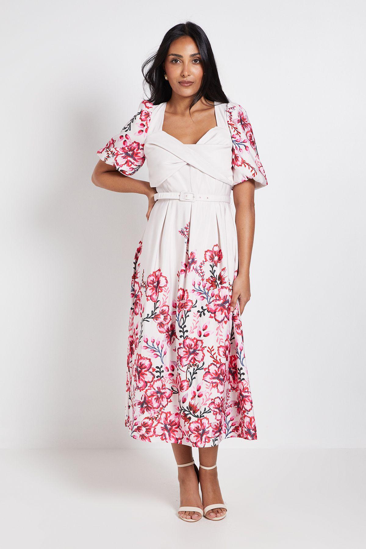 Petite Floral Ottoman Twist Midi Dress by WALLIS