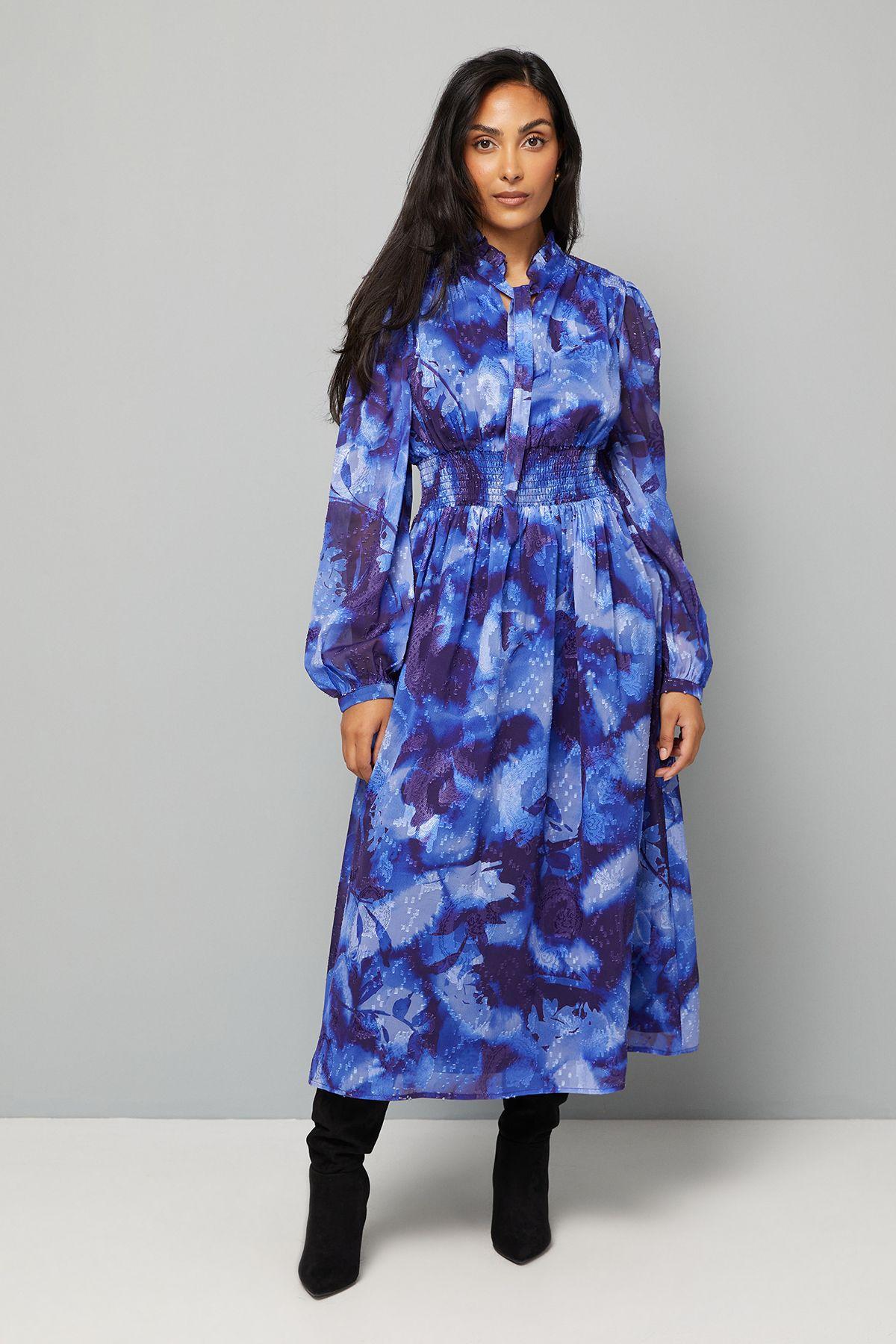 Petite Floral Print Shirred Waist Midi Dress by WALLIS