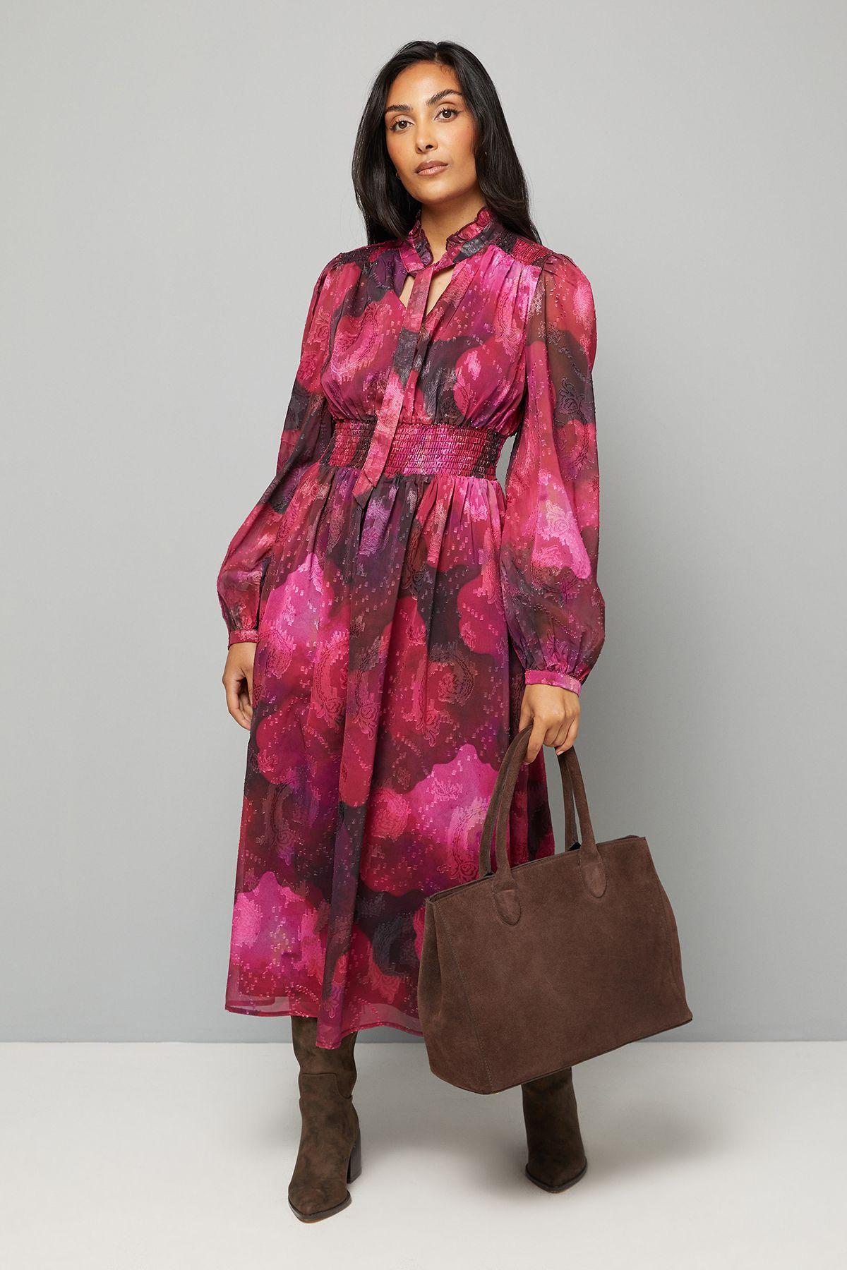 Petite Floral Print Shirred Waist Midi Dress by WALLIS
