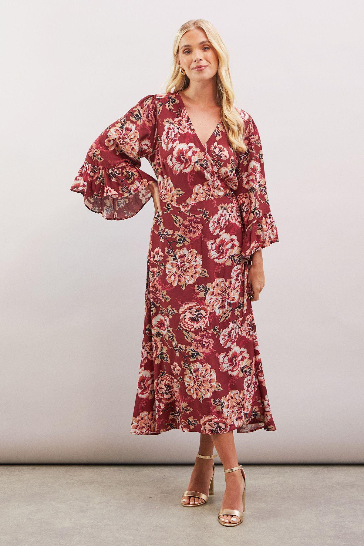 Petite Floral Print Viscose Wrap Dress by WALLIS