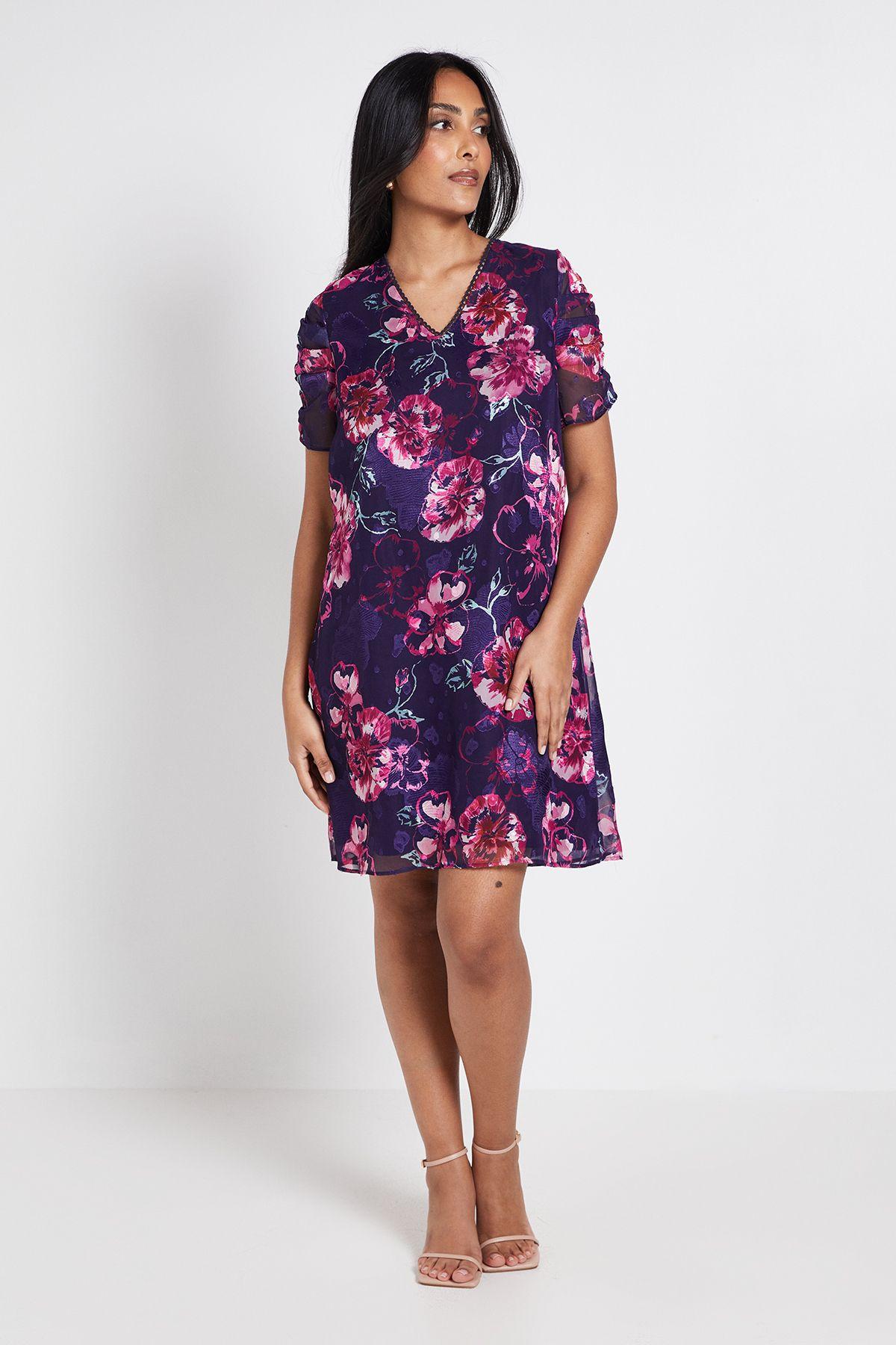 Petite Floral Puff Sleeve Shift Dress by WALLIS