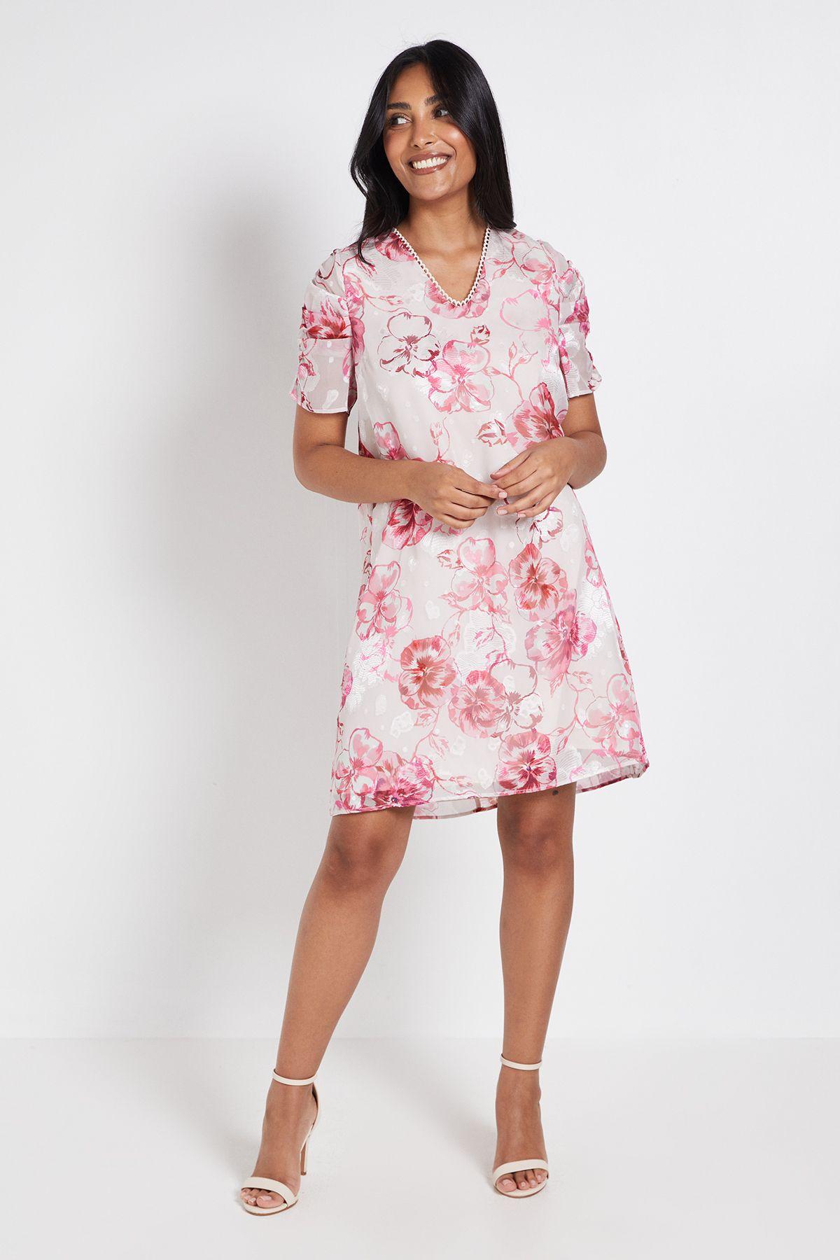 Petite Floral Puff Sleeve Shift Dress by WALLIS