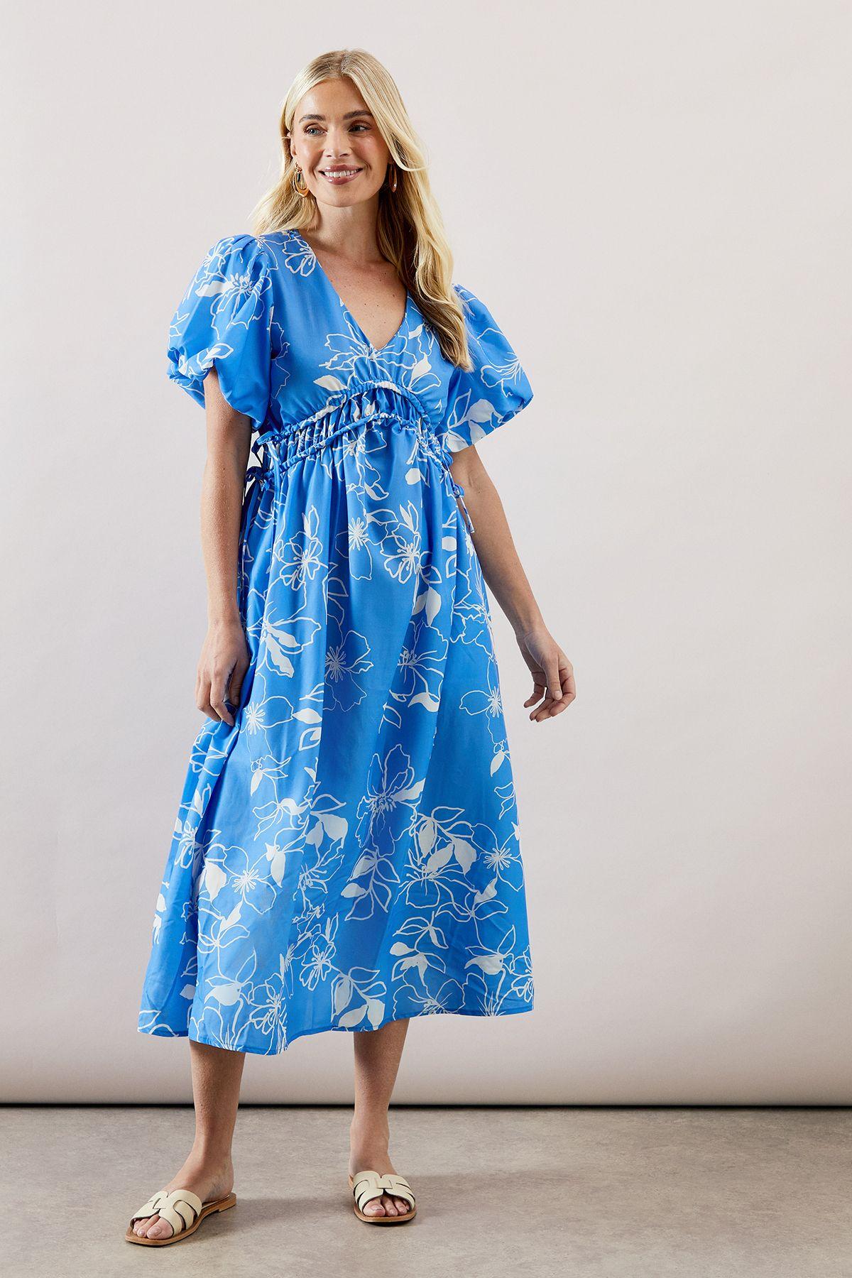 Petite Floral Ruched Waist Midi Dress by WALLIS