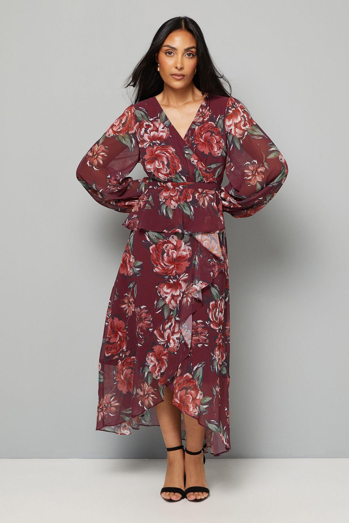 Petite Floral Ruffle Peplum Midi Dress by WALLIS