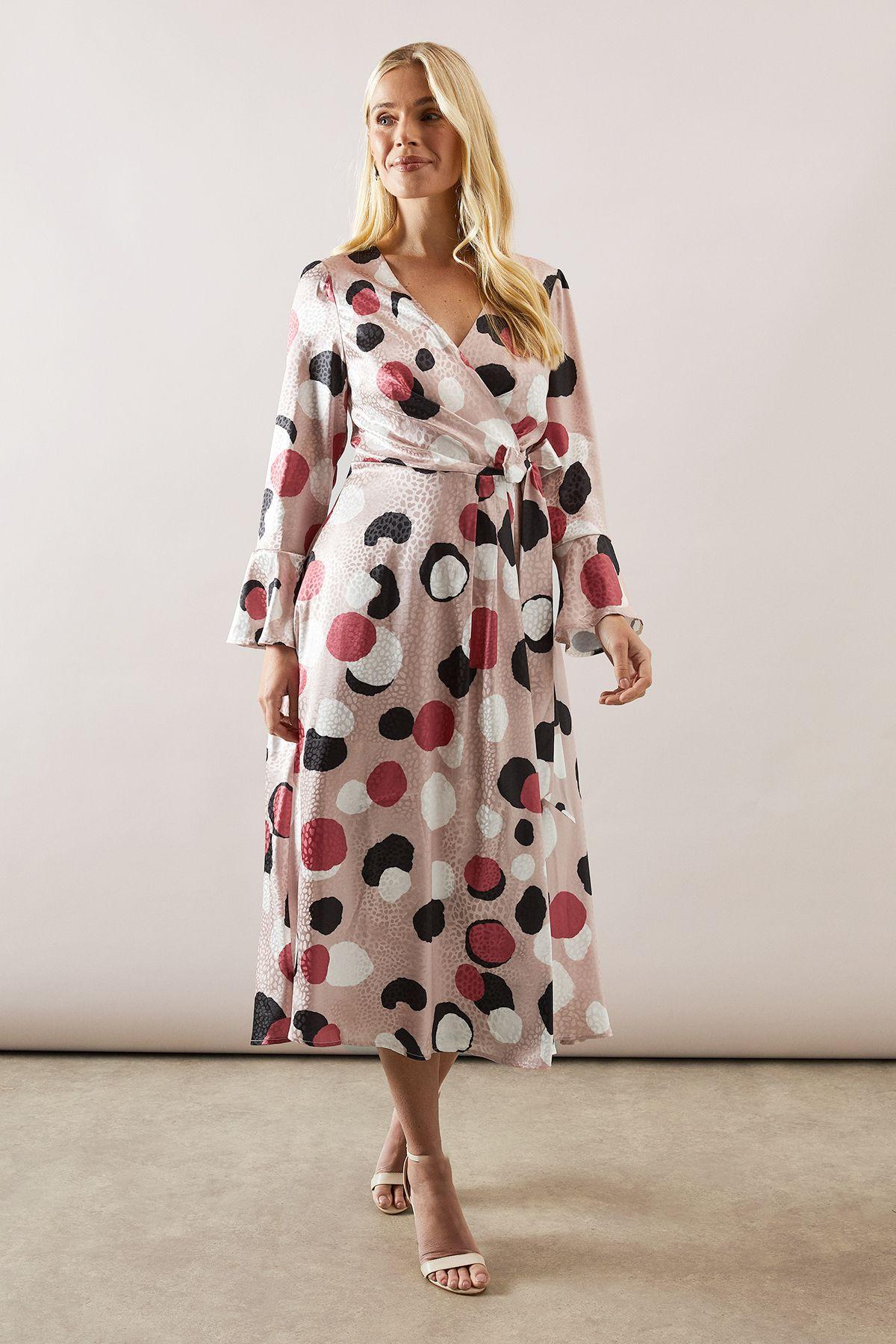 Petite Floral Satin Jacquard Wrap Midi Dress by WALLIS