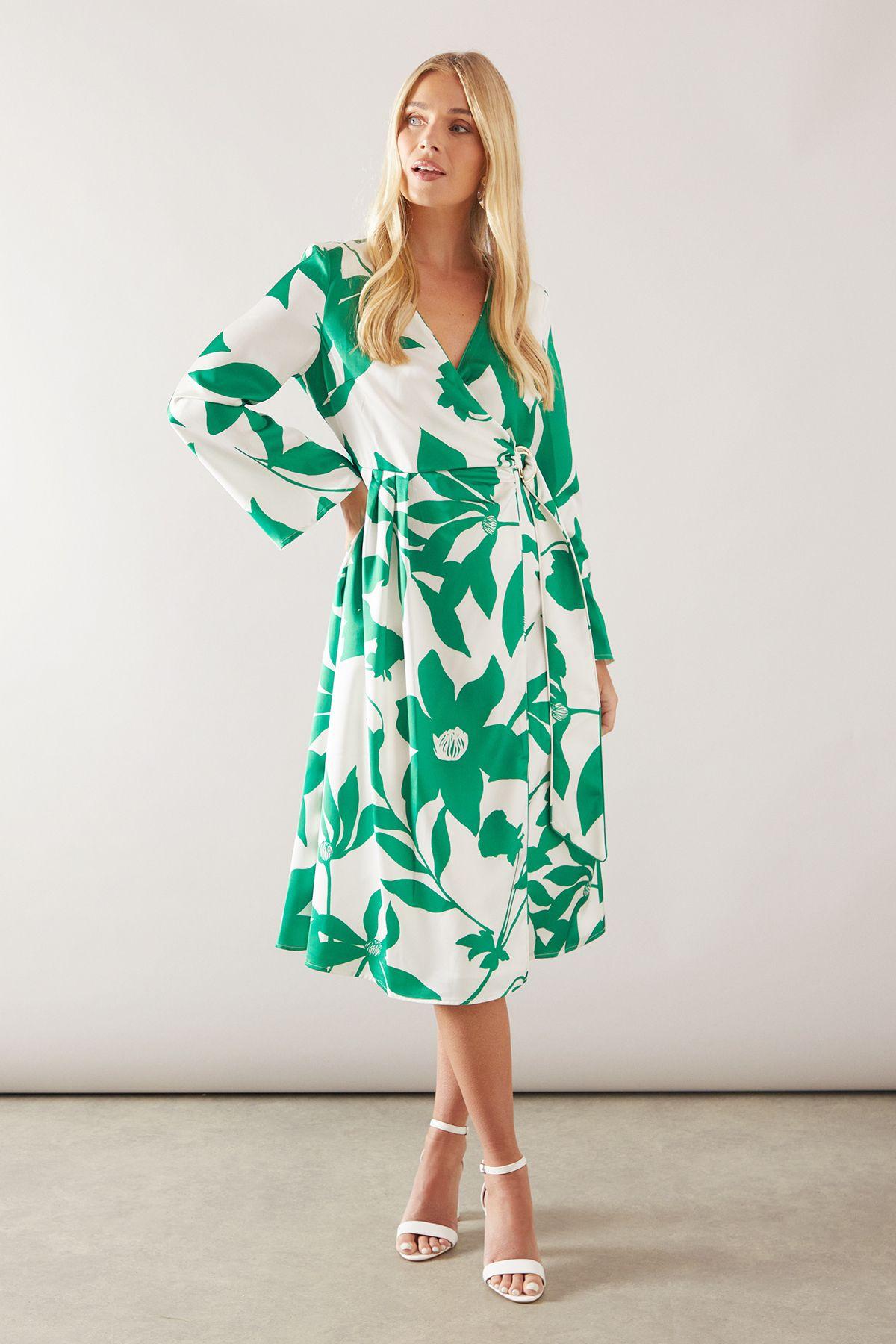 Petite Floral Satin Wrap Midi Dress by WALLIS