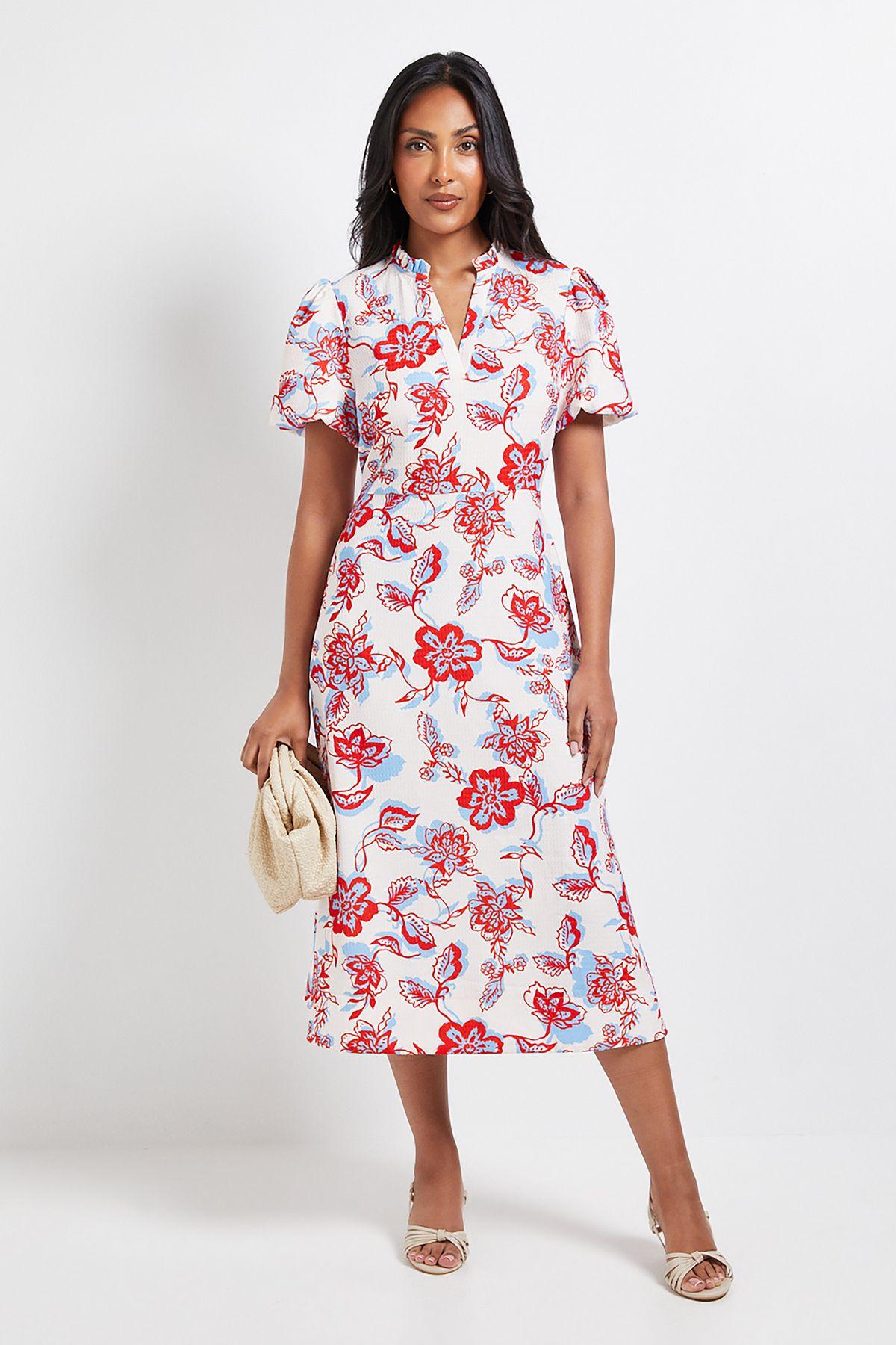 Petite Floral Waffle Ruched Midi Dress by WALLIS