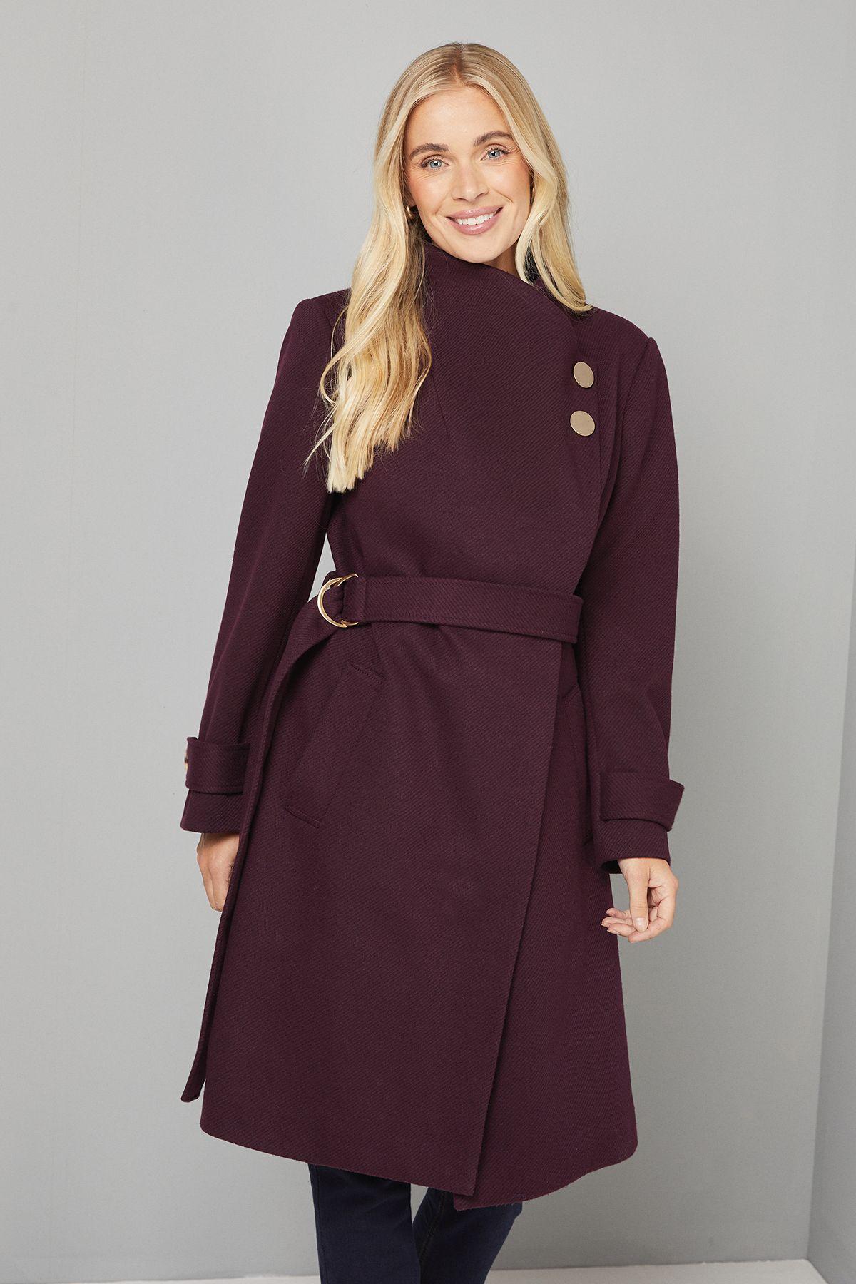 Petite Funnel Neck Tie Belt Coat by WALLIS