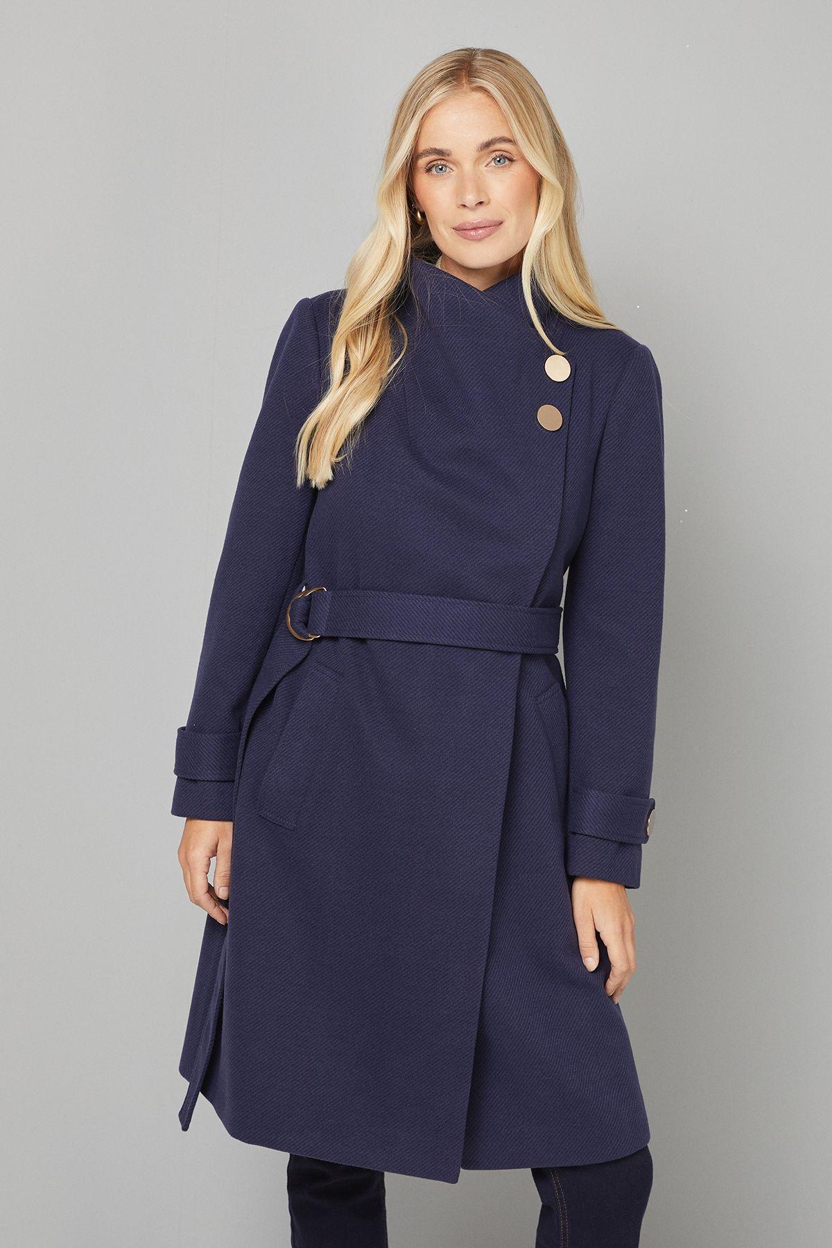 Petite Funnel Neck Tie Belt Coat by WALLIS