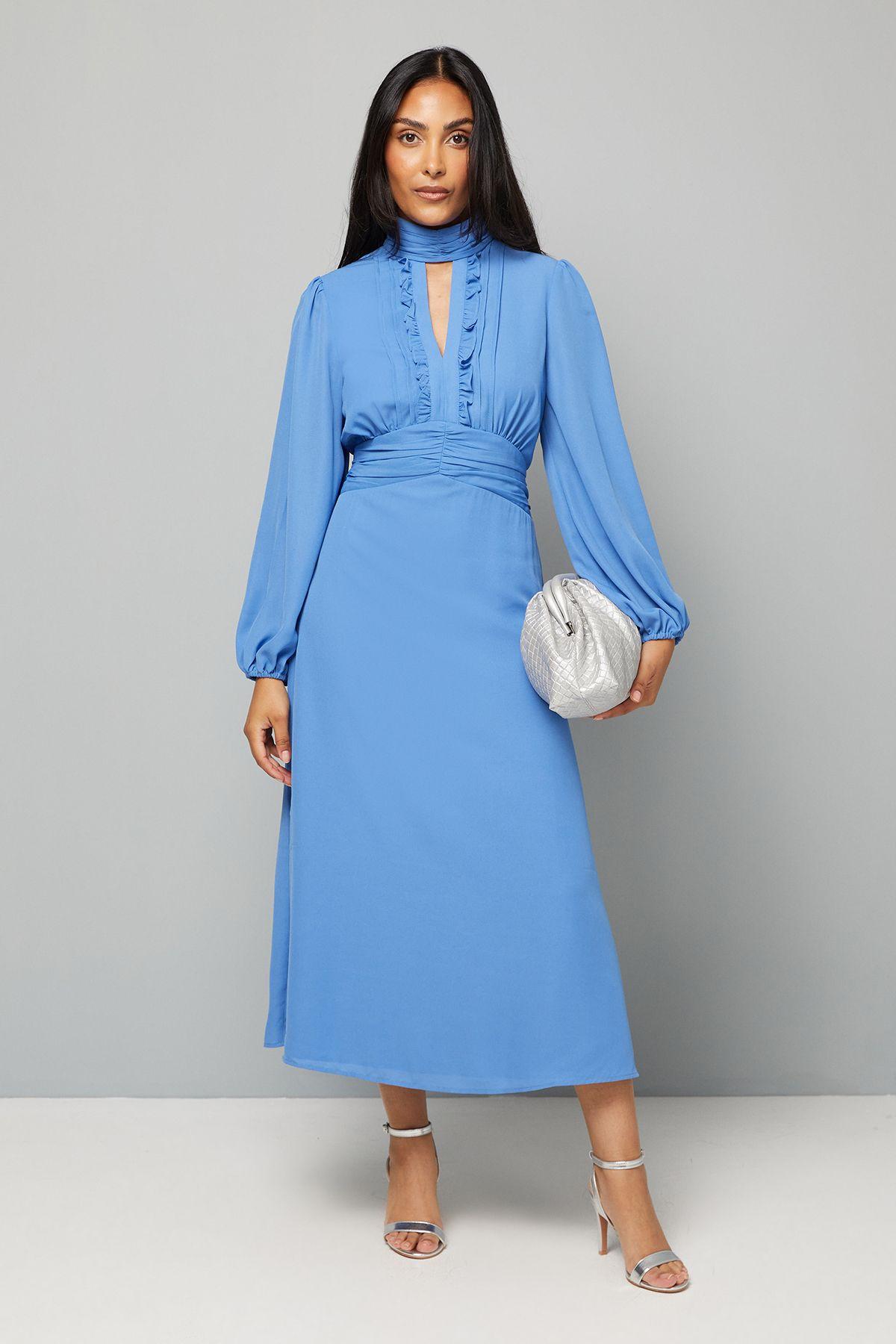 Petite Keyhole Ruffle Detail Midi Dress by WALLIS Petite Keyhole Ruffle Detail Midi Dress by WALLIS